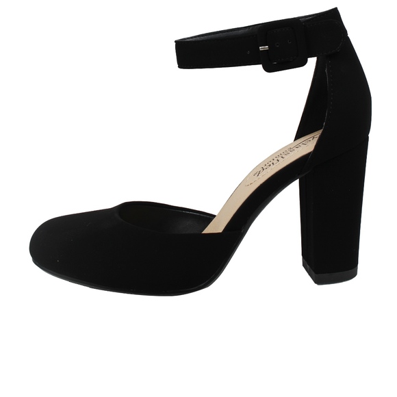 Shoes - SIZE 6.5 Black Faux nubuck leather Ankle Strap He